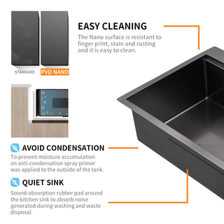 Sunvega 32x22 Inch Gunmetal Black Stainless Steel Kitchen Sink with Faucet and Accessories