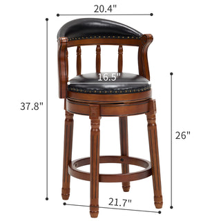 Sunvega Cow Top Leather Swivel Bar Stool with Wooden Back for Kitchen Dining