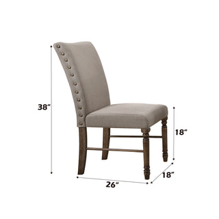 Sunvega Cream Linen Upholstered Parson Chair with Weathered Oak Wooden Legs Set of 2