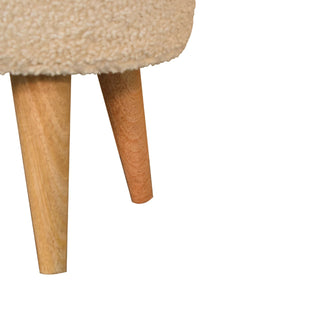 Sunvega Solid Mango Wood Legs with Cream Boucle Upholstered Petite Footstool