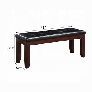 Sunvega Transitional Cherry Finish Wood Dining Bench with Padded Black Synthetic Leather Seat