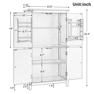 Sunvega Freestanding Bathroom Storage Cabinet with 4 Doors and Adjustable Shelves