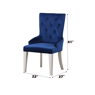Sunvega Blue Fabric Upholstered Dining Chair with Antique Platinum Finish