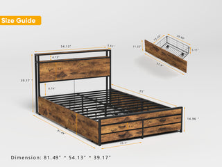 Sunvega Full Size Storage Bed Frame with LED Headboard Charging Station and 8 Drawers