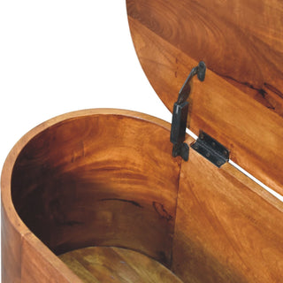 Sunvega Handcrafted Chestnut Solid Mango Wood Rounded Lid-Up Blanket Storage Box