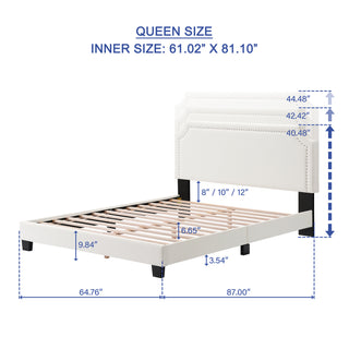 Sunvega Upholstered Platform Bed with Padded Headboard and Nailhead Trim Accents