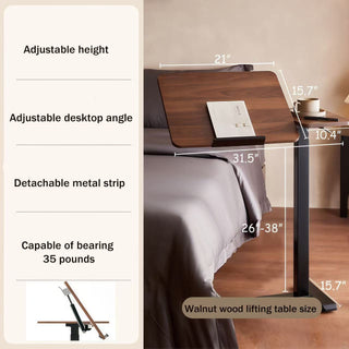 Sunvega Height Adjustable Folding Overbed Bed Table with Wheels for Laptop and Meals
