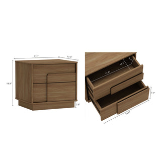 Sunvega Modern Whitewashed Oak Nightstand with Two Push Open Drawers for Bedroom
