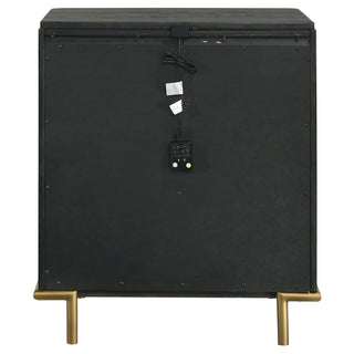 Sunvega Black Nightstand with Three Drawers Gold Accents for Bedroom Storage