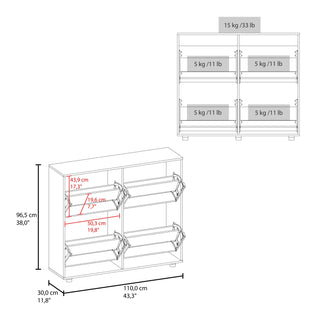 Sunvega White Tilt-Out 4-Door Storage Cabinet with Modern Industrial Design