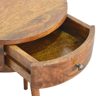 Sunvega Solid Mango Wood Chestnut Finish Semi Circle Nightstand with Drawer