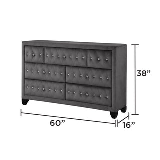 Sunvega Cream Velvet Upholstered Crystal Tufted 7-Drawer Dresser with Wood Frame