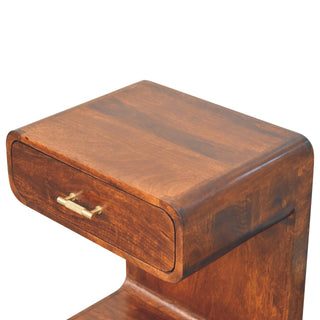 Sunvega Solid Mango Wood Chestnut Bedside Table with Drawer and Open Shelf