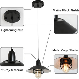 Sunvega Industrial Black Metal Cage Pendant Light with Adjustable Height for Kitchen