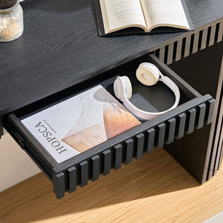 Sunvega Curved Entryway Console Table With Drawer and Unique Vertical Stripe Design