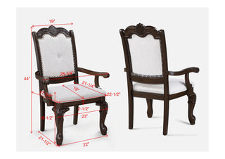 Sunvega Traditional Style Arm Chairs with Luxurious Beige Upholstery and Rich Coffee Brown Finish
