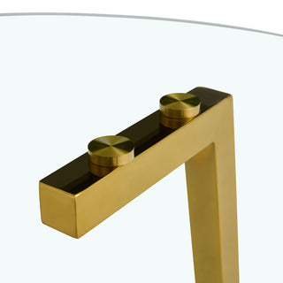 Sunvega Modern Minimalist Circular Transparent Tempered Glass Table with Golden Metal Legs