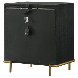 Sunvega Black Nightstand with Three Drawers Gold Accents for Bedroom Storage