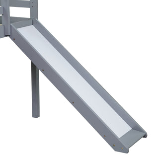 Sunvega Grey Twin Low Loft Bed with Slide, Ladder, and Safety Guardrails