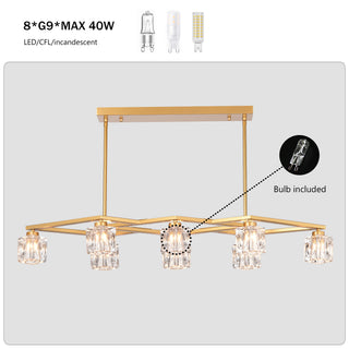 Sunvega Matte Black Crystal 8-Light Modern Industrial Chandelier with Adjustable Height for Dining Room