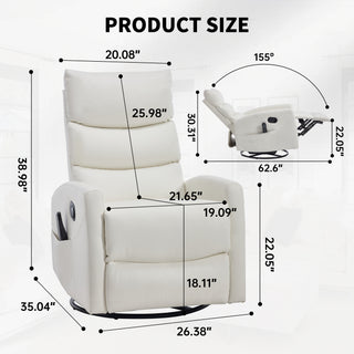 Sunvega Fabric Heat Massage Manual Recliner Chair with Rocker and Swivel for Living Room