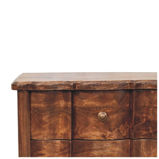 Sunvega Handcrafted Solid Mango Wood Valencia Bedside with 3 Drawers in Warm Roasted Almond Tone