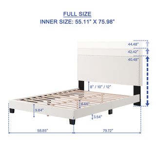 Sunvega Plush Velvet Upholstered Platform Bed with Nailhead Trim and Padded Headboard