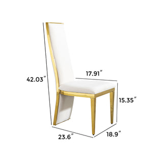 Sunvega Modern High Back PU Dining Chairs Set of 2 with Gold Stainless Steel Frame