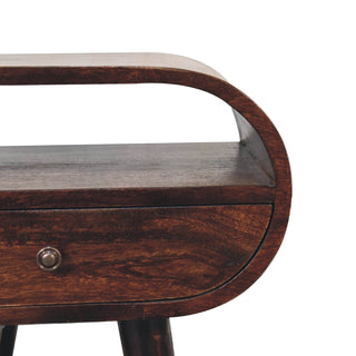 Sunvega Solid Mango Wood Light Walnut Round Bedside Table with Drawer and Open Slot