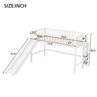 Sunvega Twin Size Low Loft Bed with Slide and Space Saving Ladder in Gray