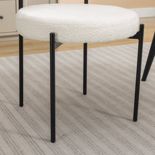 Sunvega Modern Round Boucle Dining Chairs with Textured Upholstery, Set of 2 White