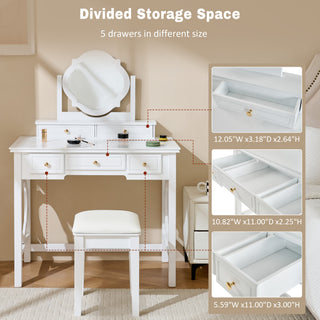 Sunvega Compact Makeup Vanity Table with Reversible Mirror and Stool for Small Spaces
