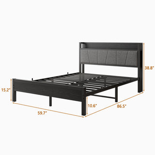 Sunvega Full Size Bed Frame with Storage Headboard and Charging Station Outlets
