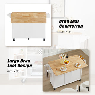 Sunvega Mobile Kitchen Island Cart with 3 Drawers Spice Rack and Drop Leaf Table