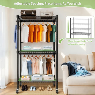 Sunvega Heavy Duty Freestanding Clothes Rack with 6 Adjustable Wire Shelves and 3 Rails