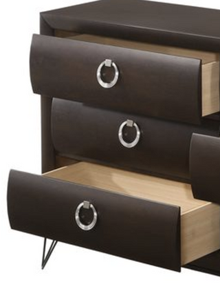 Sunvega Dark Merlot Finish Dresser with Six Spacious Drawers and Black Metal Legs