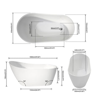 Sunvega Premium High-back Oval Acrylic Freestanding Soaker Bathtub Non-Slip Easy Clean