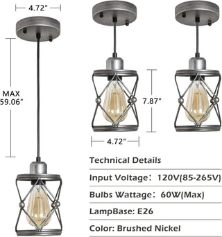 Sunvega Industrial Black Metal Cage Pendant Light with Adjustable Height for Kitchen