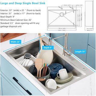 Sunvega 28 x 22 Inch Drop In Stainless Steel Workstation Sink with Accessories