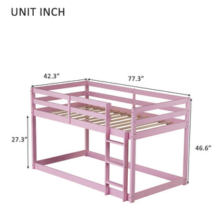 Sunvega Twin over Twin Floor Bunk Bed with Ladder and Strengthened Slats in Espresso