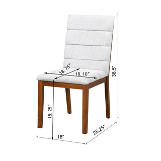 Sunvega Walnut Finish Modern Dining Chairs with Linen Blend Upholstery Set of 2