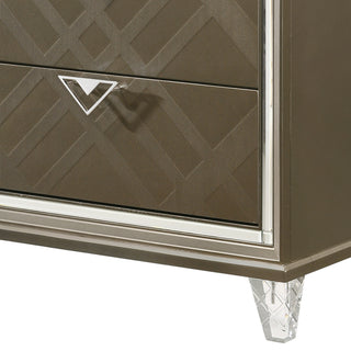 Sunvega Skylar Dark Champagne Finish Nightstand with Two Spacious Embossed Drawers