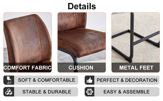 Sunvega Modern Brown Suede Cushion Chairs with Black Metal Legs for Dining Room