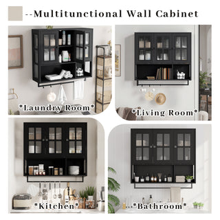 Sunvega Modern Two-Door Wall Cabinet with Three-Tier Storage for Living Room