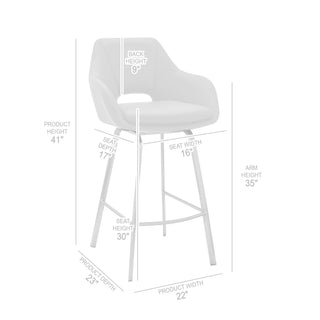 Sunvega White Faux Leather and Brushed Stainless Steel Swivel Bar Stool