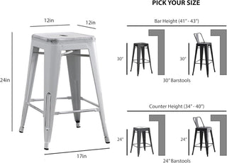 Sunvega Industrial Modern Stackable ABS Metal Bar Stools Without Back Set of 2