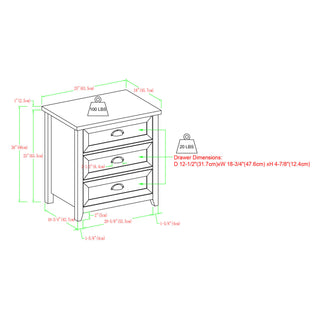 Sunvega Transitional Farmhouse 3-Drawer Nightstand with Cup Handles and Framed Door
