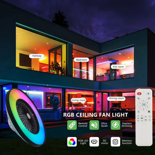 Sunvega 23-inch Smart Ceiling Fan Light with RGB LED Dimmable Color-Changing for Living Room