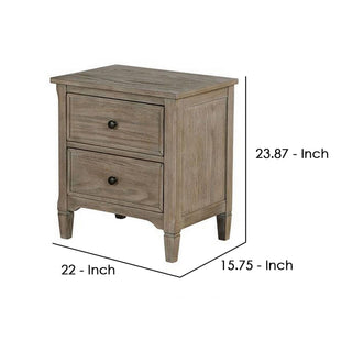 Sunvega Wire Brushed Gray Wooden Nightstand with 2 Drawers and Round Knobs