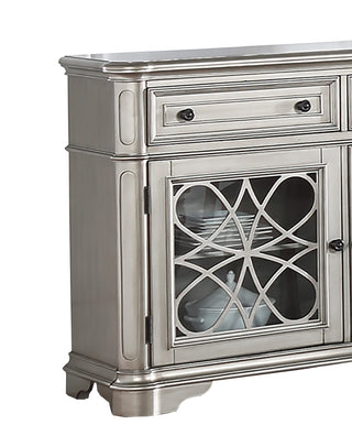 Sunvega Contemporary Silver Finish Server Cabinet with 2 Drawers and Glass Doors